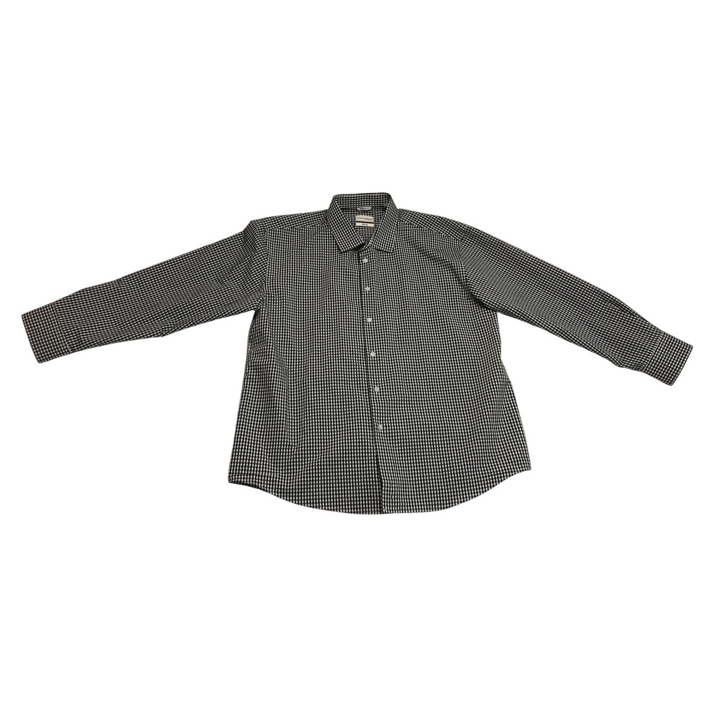 Lucky Brand Mens XL Regular Fit Stretch Gingham Button Down Shirt Black White